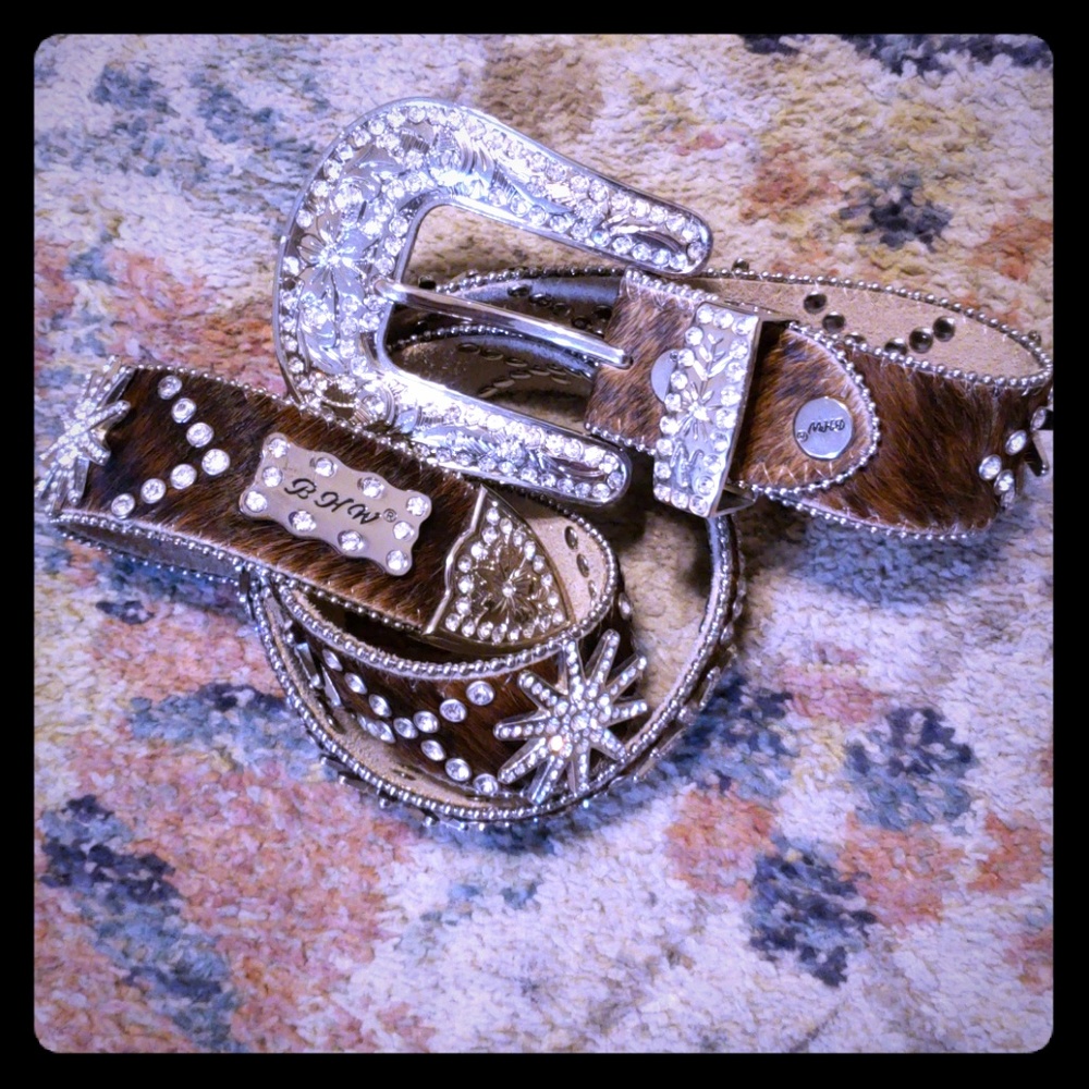 BHW Crystal Calfskin Leather Rodeo Belt - LG